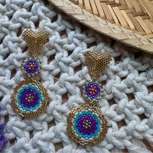 Gold and Multicolor Beaded Earrings